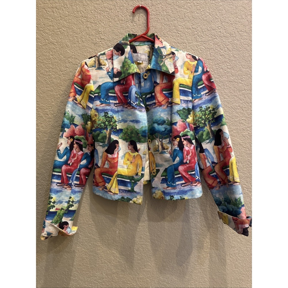 Alberto Makali Crop Jacket Women's Size 4 Wearable Art Figurative Print Y2K‎